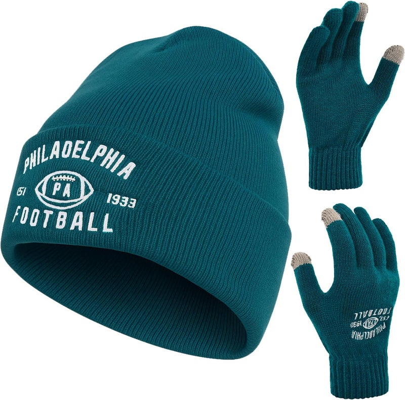 mtstaowe Vintage Classic Skull Cap Embroidery Beanie Fasion Hat Cuffed Winter Hat Knit Comes with Warm Gloves Gifts for Men Women Fans - Image 1